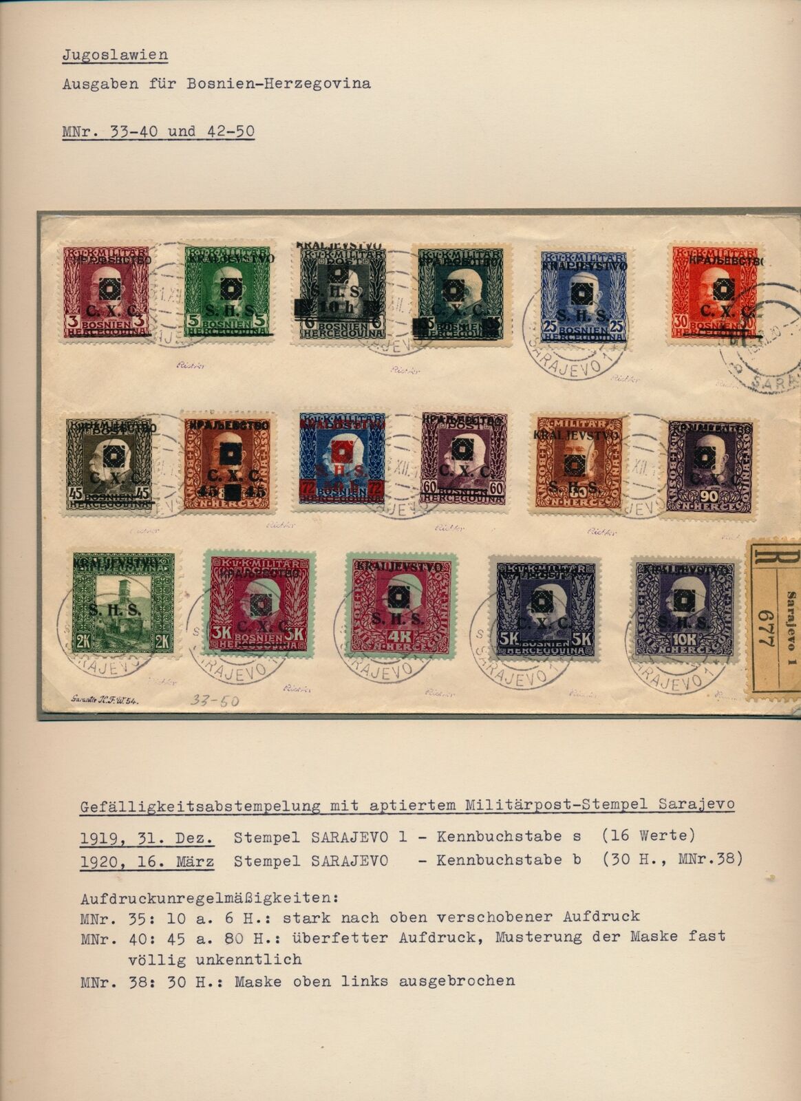 Bosnia 1919 Reko-brief 35-52 17stk.marken Auf Brief. Sarajevo. Richter Signum!